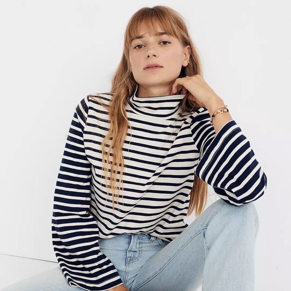 Madewell Wide-Sleeve Turtleneck in Stripe-Block